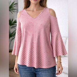 Soft Surroundings Pink and White Striped Blouse